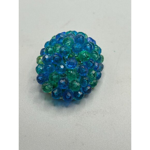 Signed West Germany Pin Brooch Vintage Blue Green Beads on Gold Tone Filigree - Picture 3 of 7